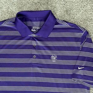 Nike Tour Performance Woodland Golf Club 1896 Purple Stripe Golf Polo Shirt L